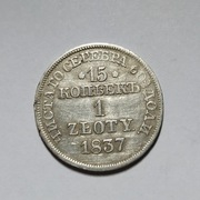 15 kopiejek = 1 złoty 1837 Srebro 3.10 g., 20 mm.
