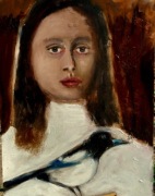 panna ze sroką obraz olejny 