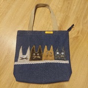 4 ZIMOWE KOTY -nowa torba zakupowa na zamek z dżinsu-rękodzieło hand made
