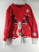 Świąteczny sweterek czerwony z reniferem ciepły 5-6l
