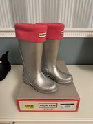 Kalosze Hunter srebrne 32 rozmiar, długie+ skarpety Hunter 