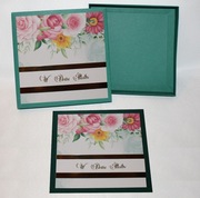 Kartka w pudełku na ślub zielona kwiaty róże ślubna złota Handmade