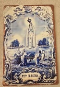 Tabliczka metalowa Matka Boska Fatimska. Pamiątka z Sanktuarium Fatimy. 