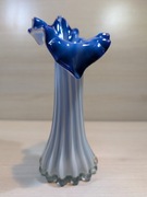 Ręcznie dmuchany wazon artystyczny, opal + kobalt, 21 cm