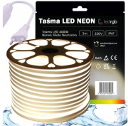 ZESTAW Taśma LED NEON 220V 230V 5m 4000K BIAŁA NEUTRALNA ZASILACZ IP67