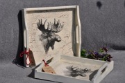 Drewniana tacka decoupage 24x24 cm – rękodzieło, lakierowana