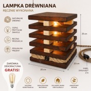 Lampka drewniana loft rustykalna ręcznie robiona 20x20x25 LED żarówkaGRATIS