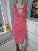 36 S Tally Weijl letnia różowa sukienka bodycon mini drapowana na impreze