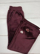 Spodnie dziewczęce welurowe prążkowane bordo serduszka miękkie wygodne 4-5l