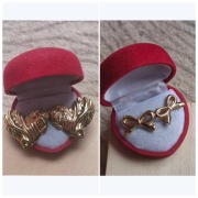 2 pary kolczyki serce i kokardki kolor złoty wkręty sztyfty stal okazja