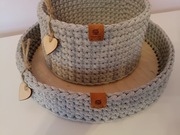 Zestaw Boho Handmade taca kosz ogranizer Rękodzieło ze sznurka 