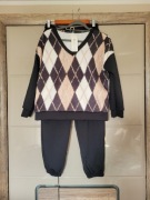 komplet dresowy made in italy romby beż czarny