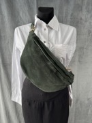 Nerka torebka zielona skóra zamsz naturalny Włoska - nowa