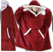 KOC BLUZA Oversize Ciepła Gruba KOCOBLUZA 2w1 XXL CZERWONA FUTRZAK