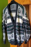 Męski sweter kardigan vintage retro – nordycki wzór – rozpinany – L/XL