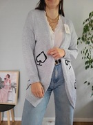 Nowy kardigan damski srebrny długi metaliczna nić wiskozowy Talia kart