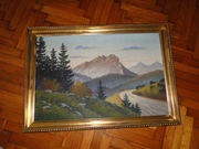 OBRAZ DUŻY OLEJ NA PŁÓTNIE POLSKIEGO ARTYSTY MALARZA W.JANOR, GÓRY, TATRY