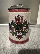 Stary ceramiczny niemiecki kufel do piwa kolekcjonerski z cynową pokrywką