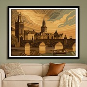 Praga Art Deco – Plakat z Mostem Karola - Stylizowana grafika 60x40cm