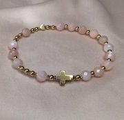 Bransoletka różaniec kamień słoneczny krzyżyk serduszko prezent pamiątka 