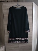 Czarna prosta sukienka z elementami panterki 