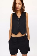 PULL&BEAR rustykalna kamizelka z lnem len czarna M