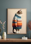 Plakat Gruby Szary kot w swetrze 30x40cm