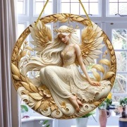 Wystrój wnętrza Dekoracja ścian Akrylowy malowany dysk  19,5 cm anioł 