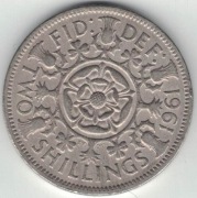 Wielka Brytania 2 szylingi two shillings (floren) 1961 28,4 mm - nr 1