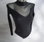 Eleganckie markowe body Zara r S 36 czarna w prążki elastyczne