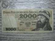 BANKNOT PRL 2000 ZŁOTYCH 1977 ROK SERIA C MIESZKO I CHROBRY