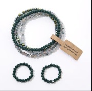 Bransoletki Na Gumce Zestaw Koraliki Zieleń / Szary / Czerwień