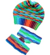 Komplet Czapka szydelkowa+ mitenki rękawiczki wełna 