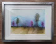 Oprawiona akwarelka w ramę i passepartout pt. Za Miastem