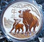 Srebrna moneta Lunar III Rok Bawoła kolor 1 oz Ag999 Wołu Australia 2021 