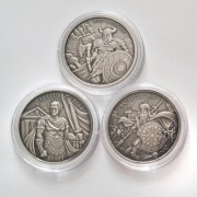 Srebrne monety MEDALE Antique Legendary WARRIORS 3 uncje oz Srebro Bloodaxe
