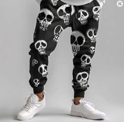 Spodnie dresowe w czaszki super jakość czarne i białe czaszki - 3XL