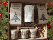 Box choinka, prezent,herbaty,miód,czerpak,świeczka sojowa jeleń