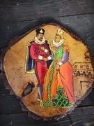 Stary obrazek na pniu recznie malowany