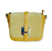 Skórzana torebka listonoszka na łańcuszku złote okucia