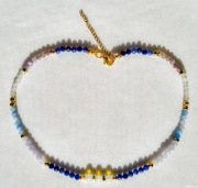 Naszyjnik z kamieni naturalnych opal, sodalit, tanzanit, akwamaryn | stal 