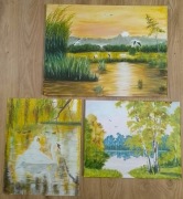 ZESTAW RĘCZNIE MALOWANYCH OBRAZÓW - TRYPTYK "ECHA PTASICH SKRZYDEŁ"