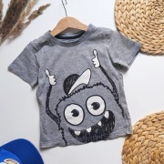 Koszulka 104 krótki rękaw szara z potworem bawełna wiskoza miękka wygodna