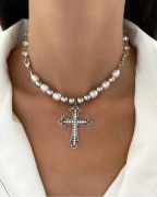 Nowy uniseks naszyjnik łańcuszek chain z cyrkoniami z zawieszką krzyż cross