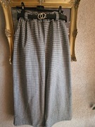 Spodnie damskie szerokie nogawki szwedy kratka  z kieszeniami z paskiem