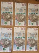 Banknoty 500 zł, 6 szt. seria AJ 1113300 