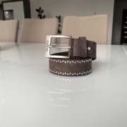 Pasek skórzany brązowy z ćwiekami – klamra JEANS vintagecasual damski męski