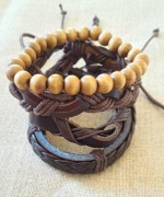 057 Nowe bransoletki męskie komplet zestaw brązowe