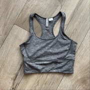H&M divided basic szary melanzowy crop top sportowy biustonosz xs wycięcia