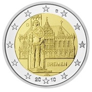 2 euro okolicznościowe Niemcy 2010 Ratusz, Brema Znak menniczy D Monachium